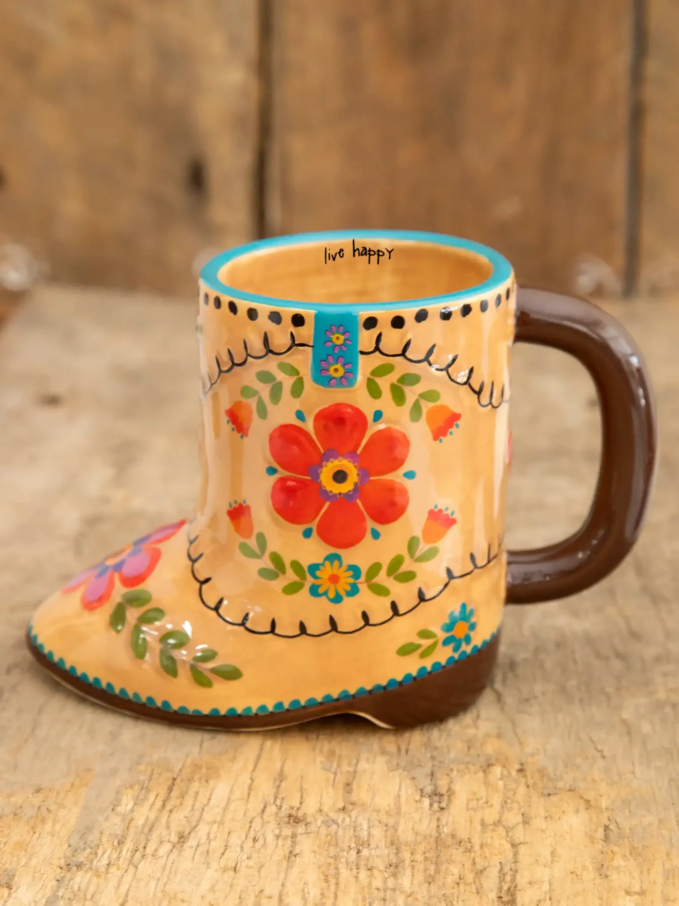 Folk Art Mug Live Happy Boot
