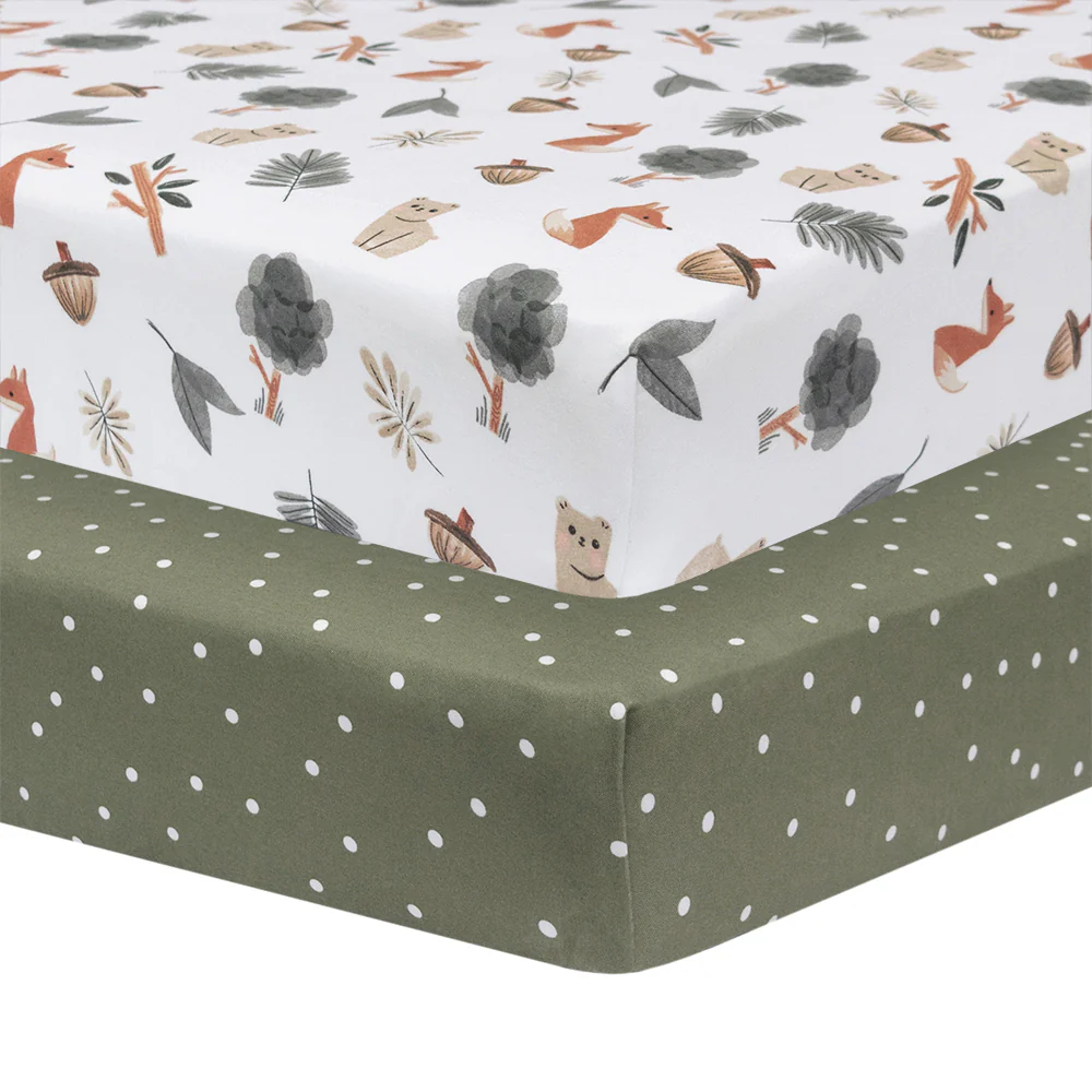 2pk Jersey Fitted Cot Sheets Forest Retreat