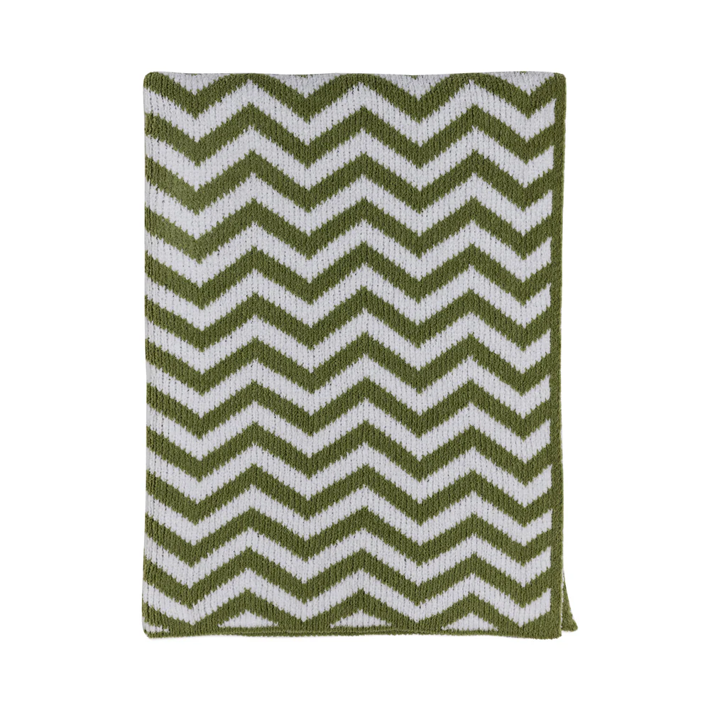 Chenille Knitted Blanket - Chevron/sage