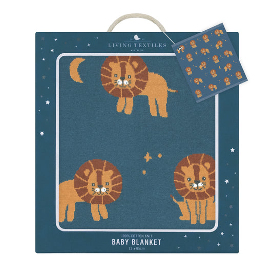 Whimsical Baby Blanket Lion/navy