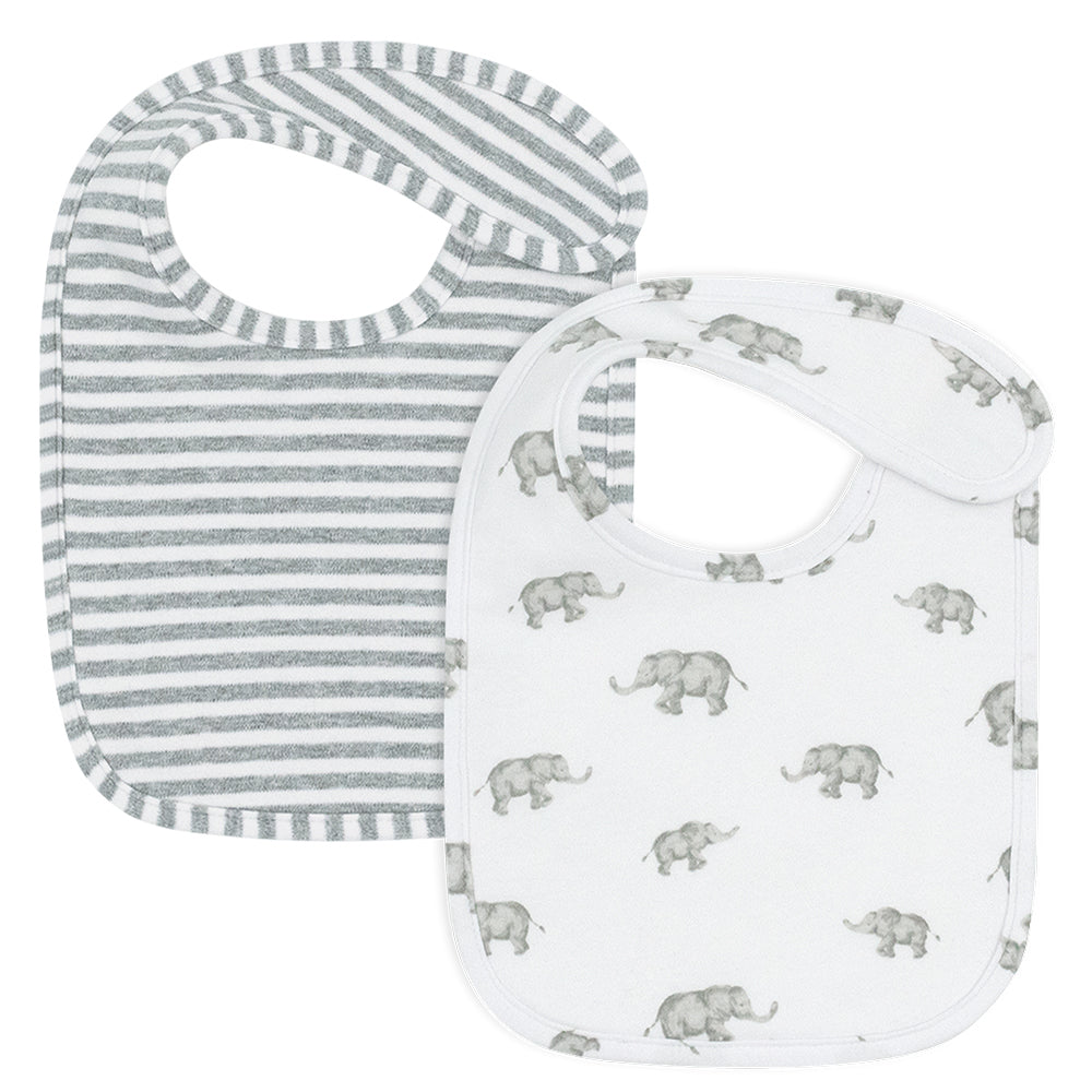 2pk Bibs- Grey Elephant/stripes