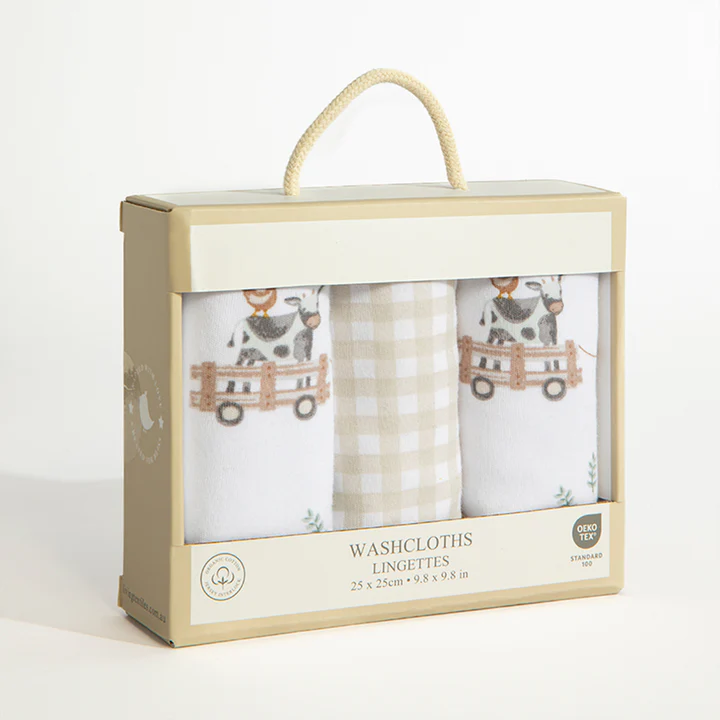 3pk Wash Cloths Tractor Ride