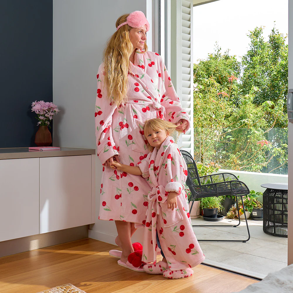 Bath Robe - Cosy Luxe Velvet Cherry Kids