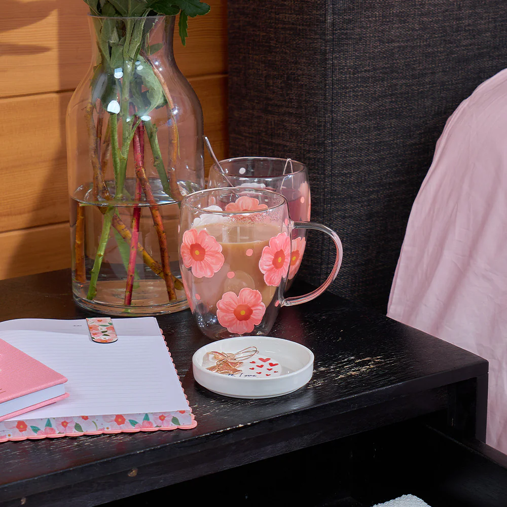 Meadow Blush - Double Wall Glass Mug 350mls