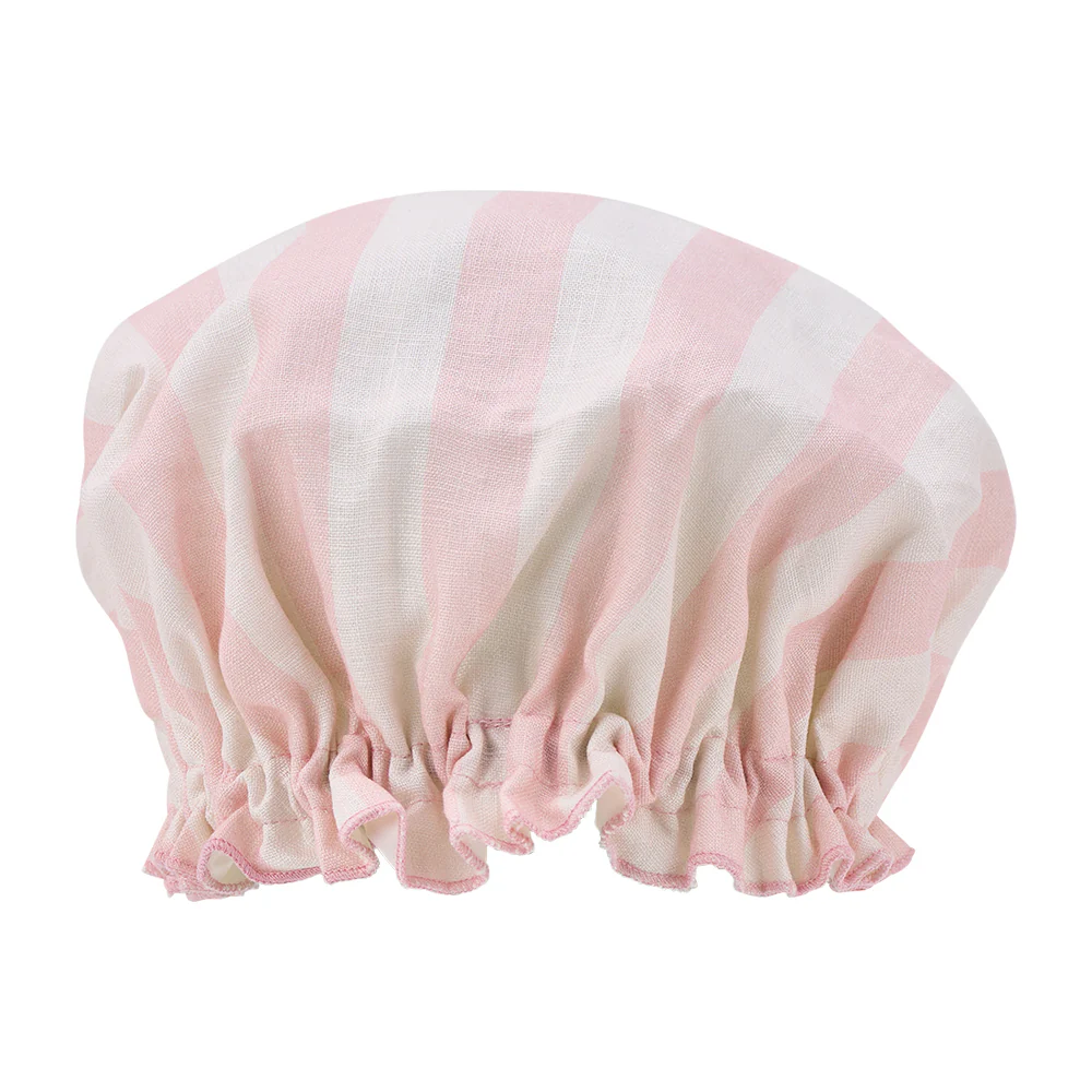 Linen Shower Cap - Pink Stripe