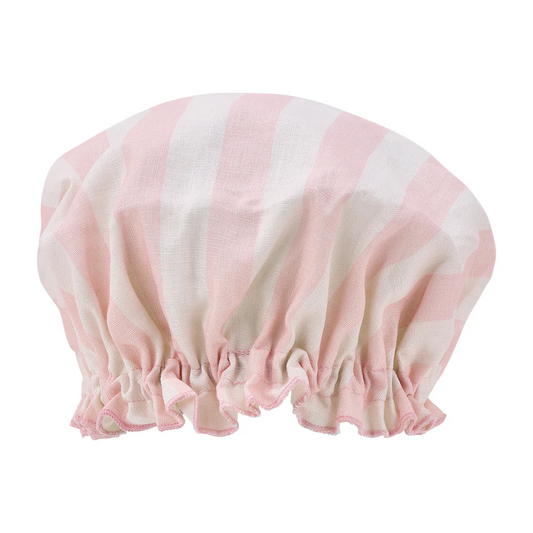 Linen Shower Cap - Pink Stripe