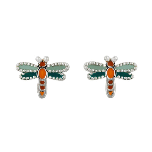 Earring Epoxy Dragonfly Orange & Silver