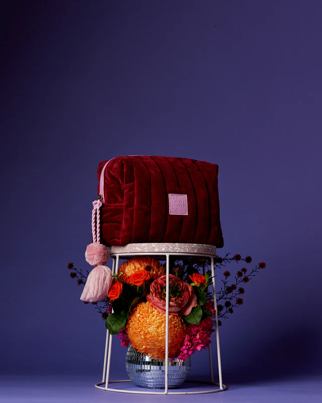 Burgundy Velvet Cosmetic Case 